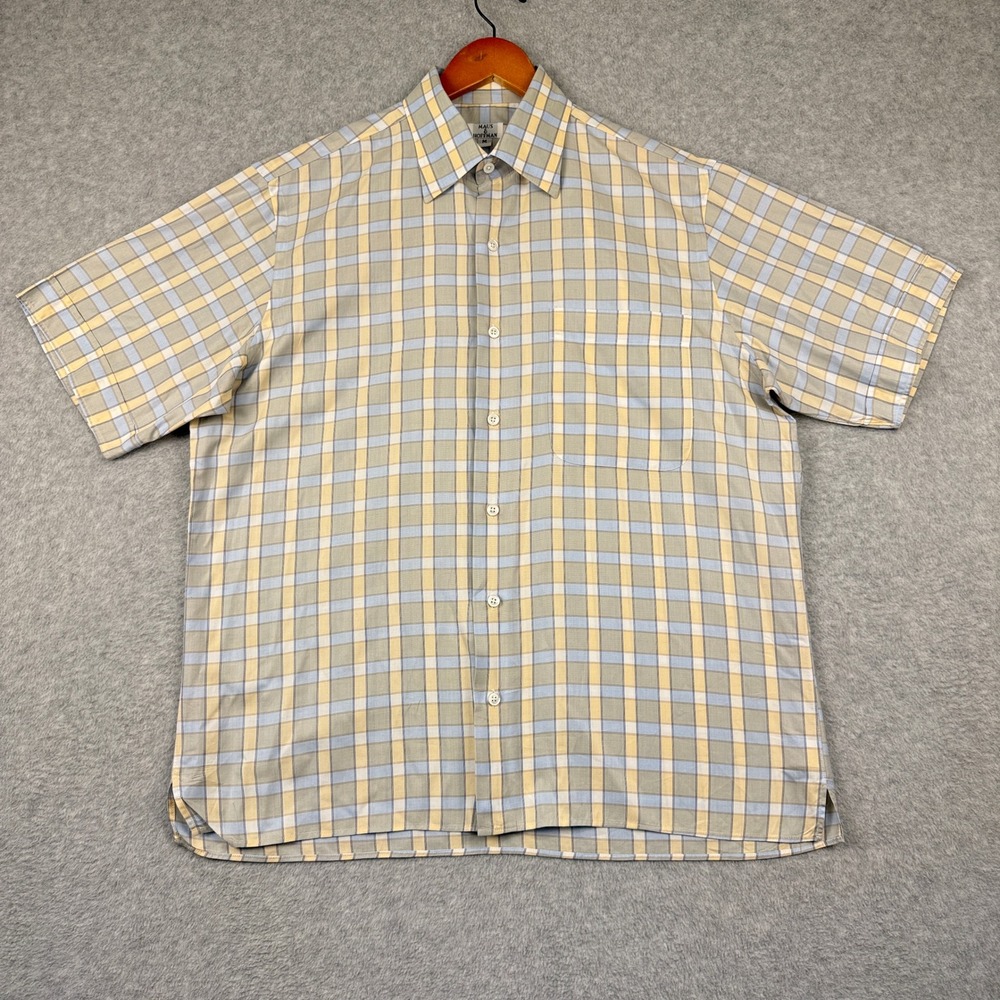 Maus & Hoffman Mens Short Sleeve Button Down Shirt Medium Blue Yellow Plaid